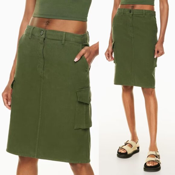 Aritzia Wilfred Free Havasu Cargo Skirt 2 Olive Army Green Mid Rise Pockets $110 - Picture 3 of 16